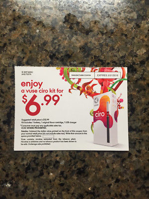 One coupon for a Vuse Ciro kit for $6.99- suggested retail price $12.99