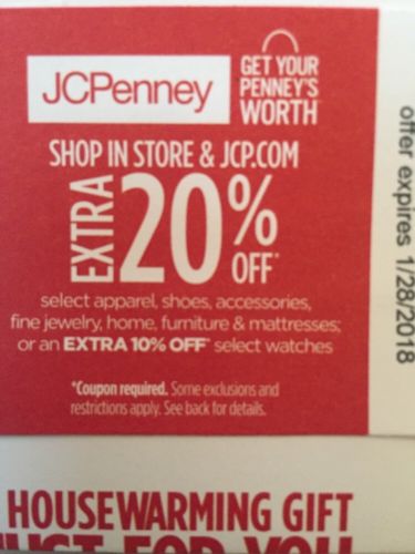 JCPenney 20% off Coupon In Store or Online EXP 1/28/2018 good for 24 hrs