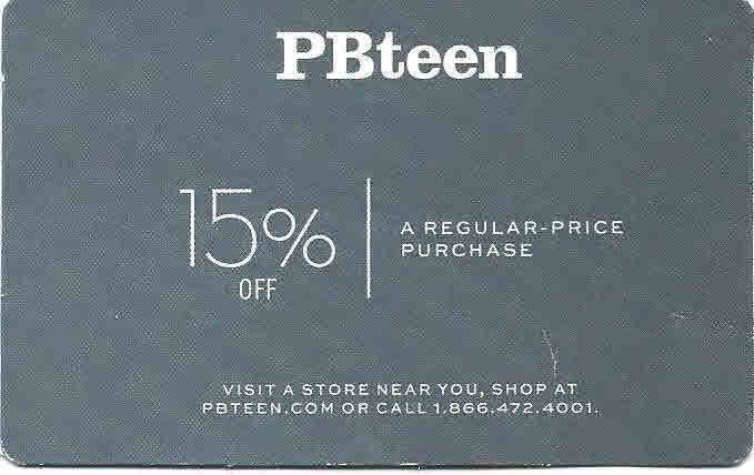 PB Teen - save 15% off regular-price purchase Exp 3/31/19 Pottery Barn