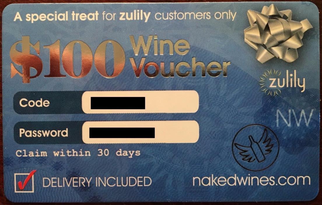 $100 NAKED WINES Voucher nakedwines.com Delivery Wine (exp. 2/28/19)