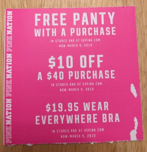 Victoria Secret Pink Coupons $10 off $40 purchase, Panty w/Purchase Exp 3/09/19