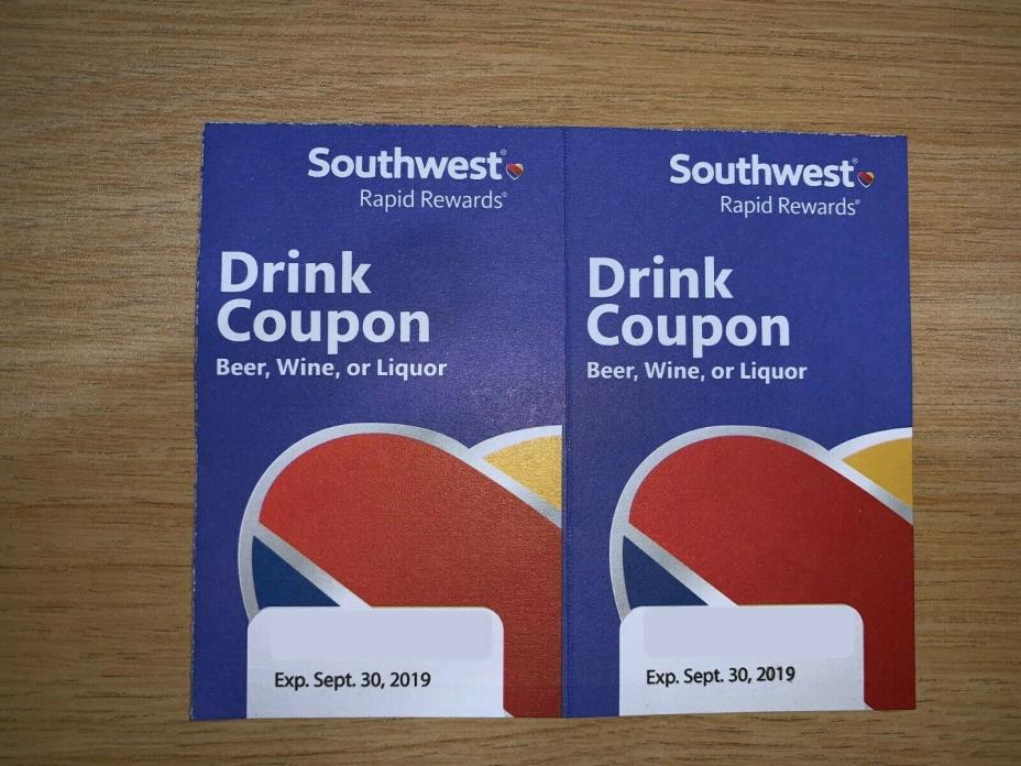 Southwest Airlines Drink Coupons (2) - Expires 09/30/2019, Fast Shipping