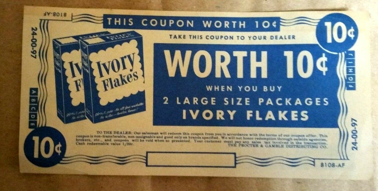 VINTAGE IVORY FLAKES 10¢ COUPON 1940-50's NO EXPIRATION DATE  PROCTOR AND GAMBLE