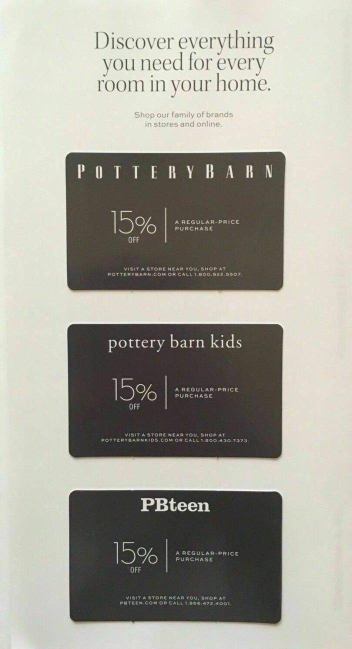 Pottery Barn, pbKids, PBteen 15% Off Coupons Expires 7/31/19