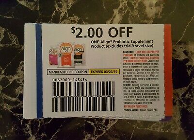 5 coupons to save  $2/1 Align Probiotic Supplement Product  3/23/19
