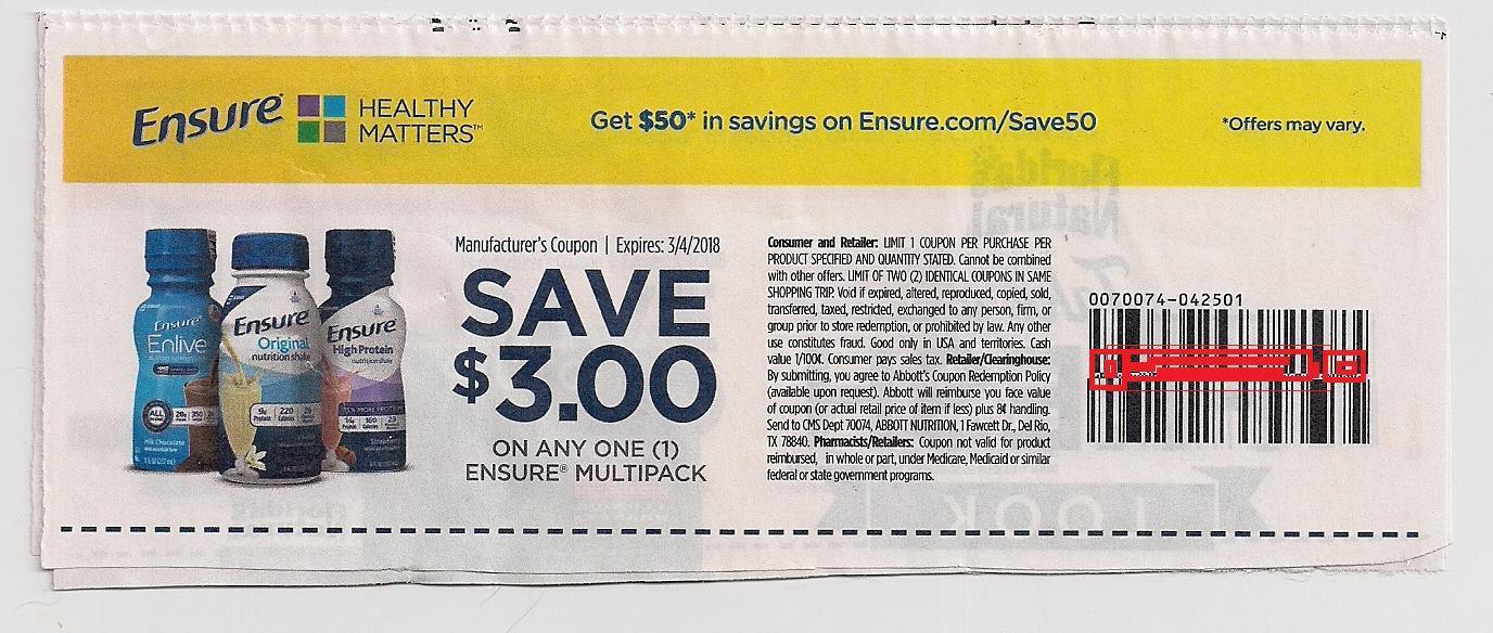 (7) Ensure $3 Off any one multipack - Expires 3/4/18