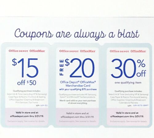 Office Depot Coupons 30% off Supplies Ink $20 Gift Card $15 off $50 Exp3/31/2019