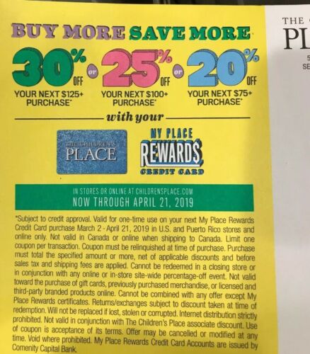 Children's Place Coupon - Buy More Save More W/ Place Card - Exp 4/21/19