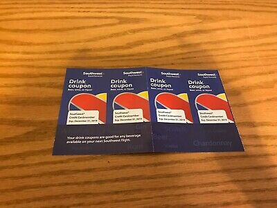 Lot of four (4) Southwest Drink Coupons Tickets - Expire 12/31/19 ($28 Value)