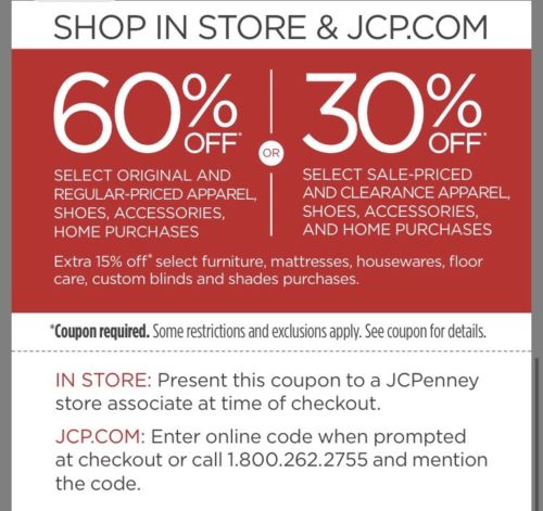 EXCLUSIVE JC Penny Coupon - Additional 30% Off Clearance, 60% Off Original