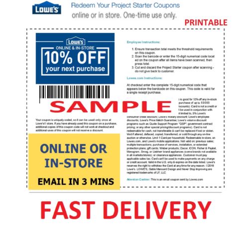Five (5x) Lowes 10% Off Coupons - 3-31-19  - Online Or In-store via Fast
