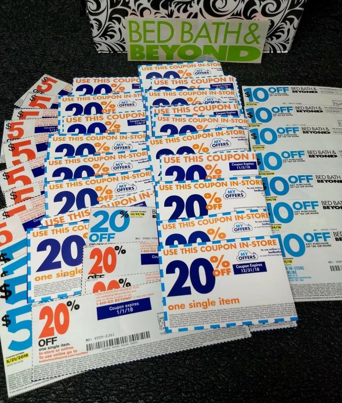 LOT of 45 Bed Bath & Beyond Coupons - 20% off single, $5 off $15, $10 off $30