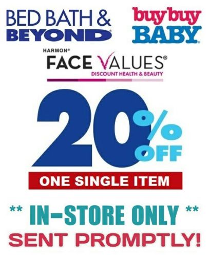 Bed Bath & Beyond 20% Off ONE SINGLE ITEM, Works on SALE and CLEARANCE!