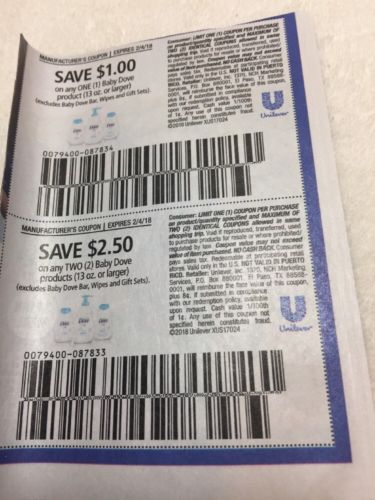 22 Baby Dove Products Coupons 11 $1 Off And 11 $2.50 See Photos Ex 2/4/18