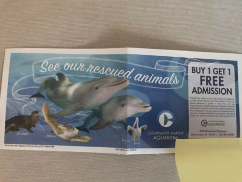 CLEARWATER MARINE AQUARIUM ADMISSION COUPON BUY ONE GET ONE EXP 3/31