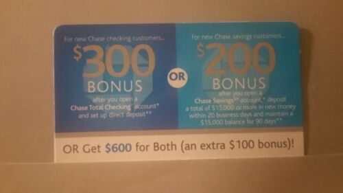 Chase $600 bonus offer($300 checking $200 savings) $100 EXTRA EXP 3/30/2019 500