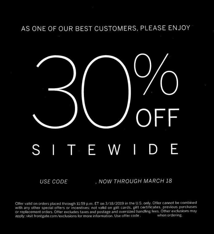 FRONTGATE 30% OFF SITEWIDE Coupon Exp. 3/18