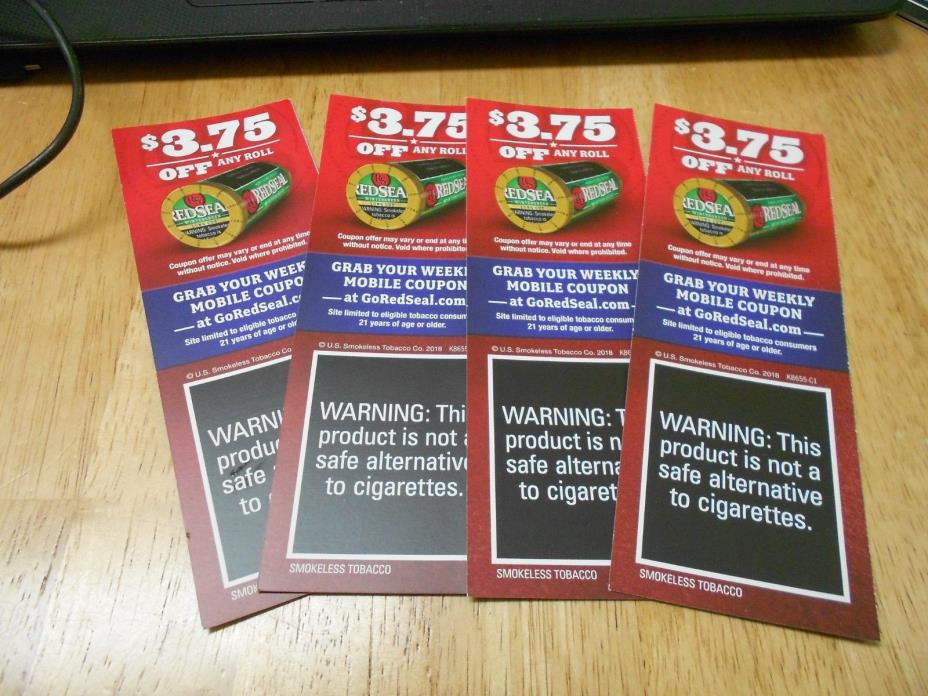 Red Seal  smokeless tobacco coupons (4)  3.75 off a roll expires 1/25/2019