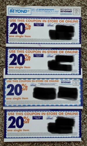 4 x BED, BATH&BEYOND COUPON 20% OFF SINGLE ITEM IN STORE/ON-LINE.SEE DESCRIPTION