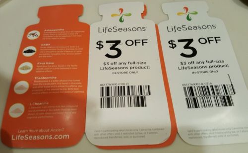 LOT OF (2) LIFE SEASONS NATURAL Supplement Coupons $3 OFF