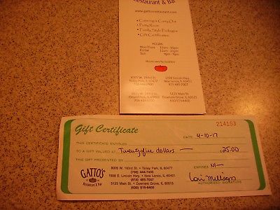 Gatto's restaurant & bar gift certificate-$25 value-no exp date, issued 4/10/17
