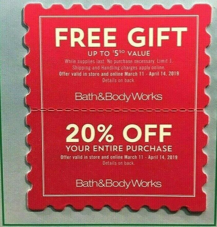 2 BATH And BODY Works COUPONS ~ $5.50 GIFT + 20% OFF ENTIRE PURCHASE = Exp 4/14