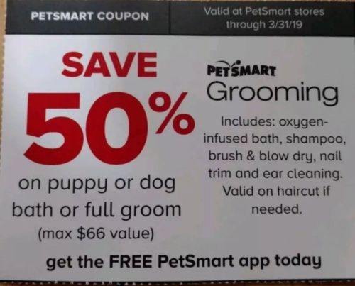Petsmart 50% off coupon for dog/puppy bath or full groom.