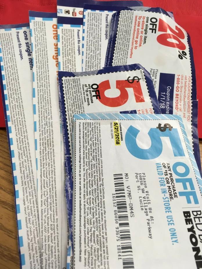 7 total bed bath and beyond coupons two $5 off and five 20% off NO EXPIRATION