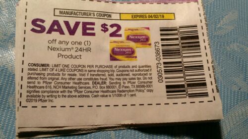 Manufacturer's Coupons Save $2 off one(1)  Nexium 24HR Product (5) /$2.00