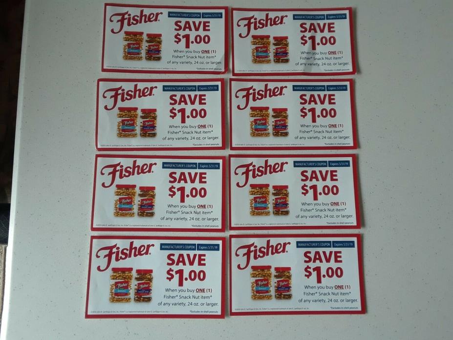 Fisher Snack Nut Coupons - 8 Coupons for $1.00 Each - Exp 5/31/2019