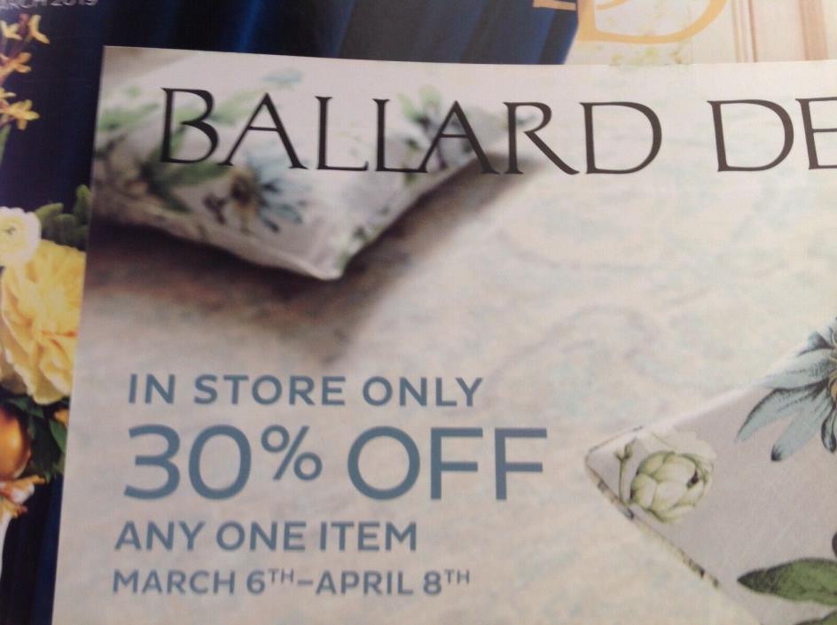 BALLARD DESIGNS 30% off Any One Item COUPON Card In Store Only