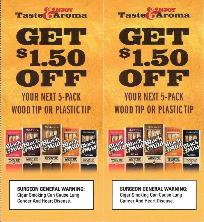 (10) $1.50 Off A 5-Pack Of Black & Mild Cigar Coupons  SAVE $15.00! Exp 5/1/19