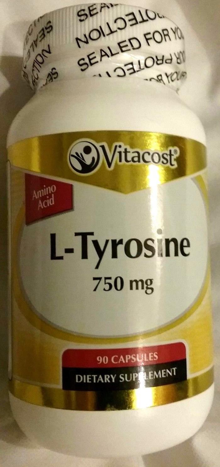 L-TYROSINE 750 mg 90 capsules Vitacost New Sealed Amino Acid Vitamin Supplement
