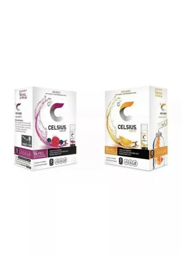 Celsius On-The-Go 14ct Packets 2/pack Orange and Berry Bundle (Berry and Orange)
