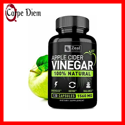 100% Natural Raw Apple Cider Vinegar Pills (1500 mg | 120 Capsules) Pure Appl...