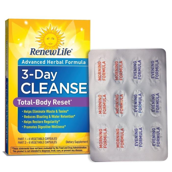 Renew Life 3- Day Cleanse Total Body Reset Detox and Cleanser  (read desc.)