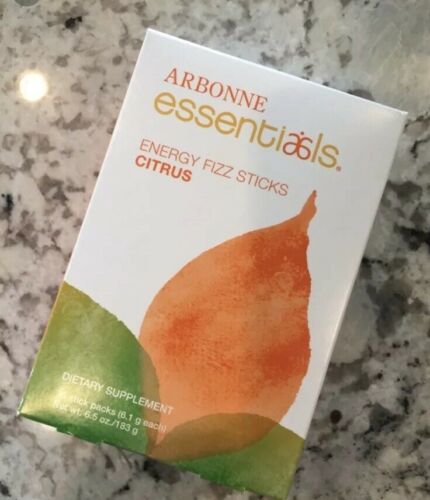 Arbonne Essentials Energy Fizz Sticks Citrus Flavor 30 Sticks Brand New in Box