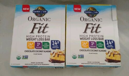 2x Garden of Life Organic Fit High Protein Weight Loss Bar Chocolate Almond 24