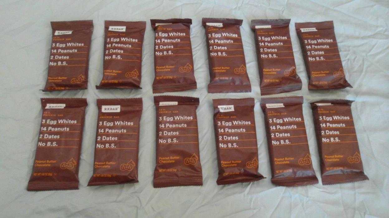 (12) RXBAR 12 g Whole Food Protein Bar Peanut Butter Chocolate 1.83 Oz Each #