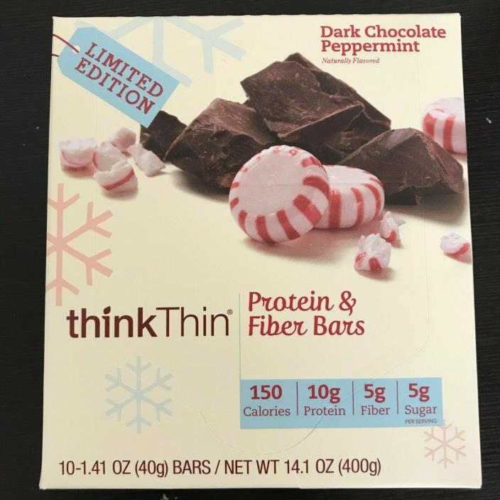 ThinkThin Dark Chocolate Peppermint Protein & Fiber Bars - 1 box of 10