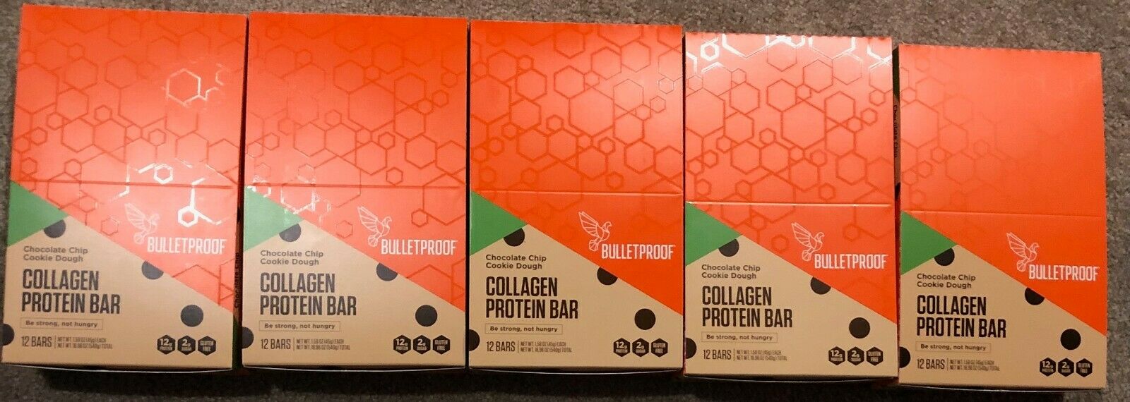 Bulletproof Collagen Protein Bars, Chocolate Chip Cookie Dough 60 Bars (5 Boxes)