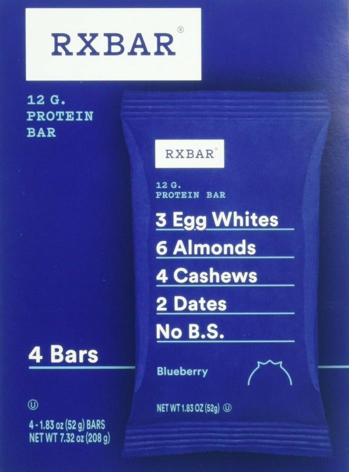 RXBAR Protein Bar, Case, 6 x 4 Pack, RXBar 12 Gram Blueberry Gluten Free 24 Pk