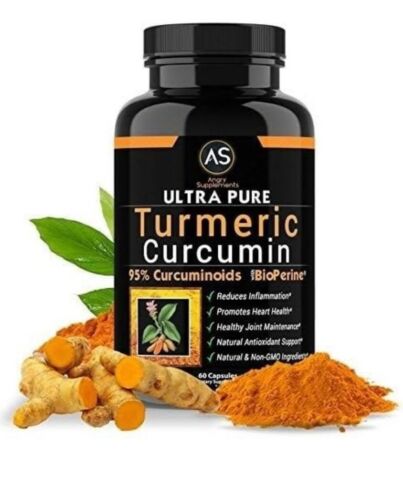 3 Bottles Angry Supplements Ultra Pure Turmeric 95% Curcumin w. BioPerine Pills
