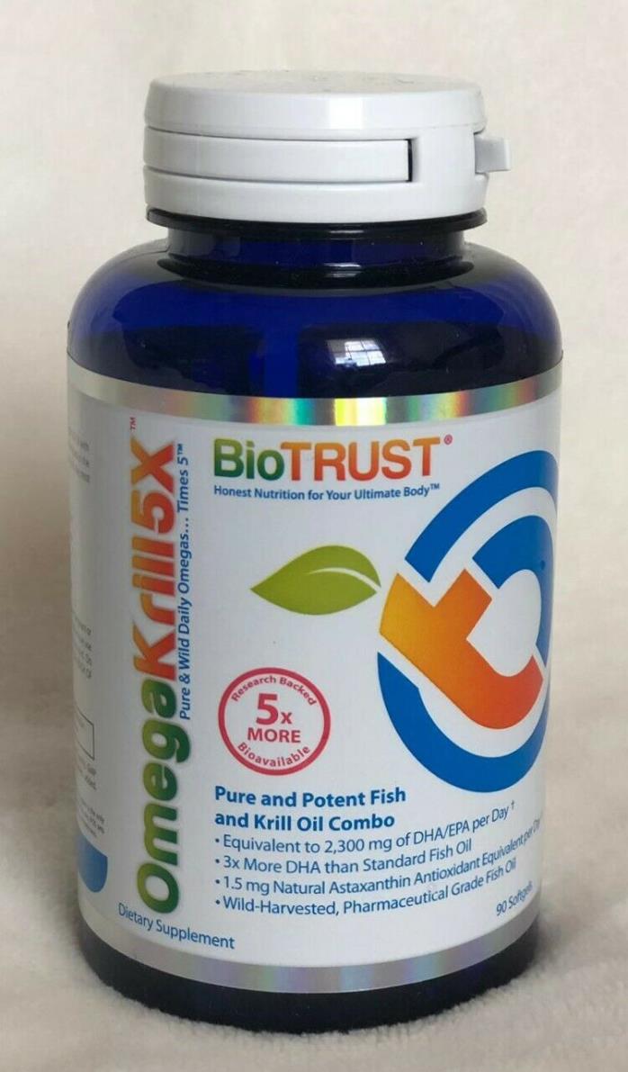 BioTRUST Omega Krill 5X Fish & Krill Oil  90 Softgels EXP 06/2019 !NEW & SEALED!