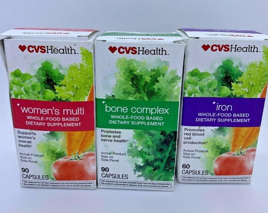3 Women’s Multi CVS Whole-Food Based Dietary Supplements Iron, Multi, Bone 01/18