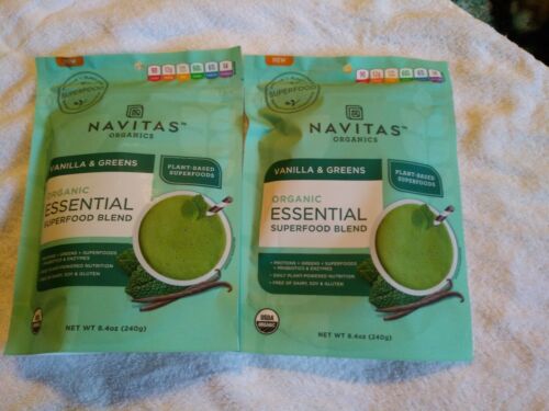 Lot Of 2 Navitas Organics Vanilla & Greens Essential Superfood Blends 8.4 oz