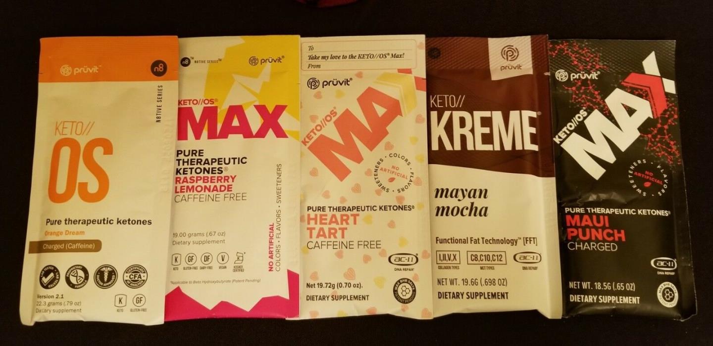 Pruvit ~ KETO ~ OS, MAX N8TIVE, KREME ~ 5 Day Supply ~ CHARGED & CAFFEINE FREE ~