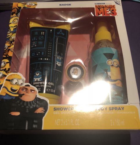 Despicable Me 3 Minions Kids 2 Pc Gift Set Body Spray Shower Gel & Pin New