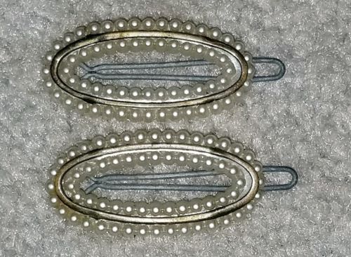 2 Vintage Stay Tight Faux Pearl Barrettes