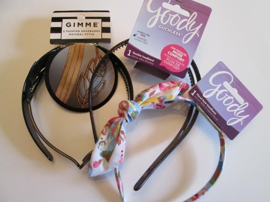 3pc Goody GIMME Hair Accessories Headbands Brown Floral Wood Look Lot#31